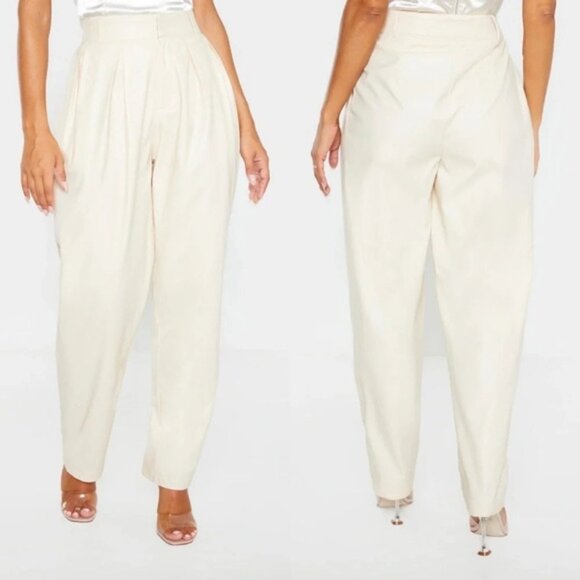Pretty Little Thing PLT Faux Leather Pleat Cigarette Pant Tapered straight leg - Picture 1 of 16